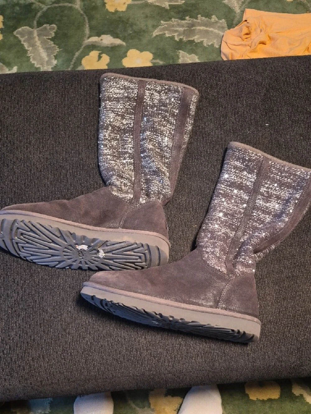 UGG Gray Suede and Knit Mid-Calf Boots